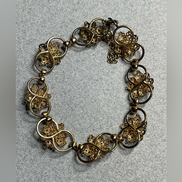 Vintage Gold Filled Panel Link Flower Bracelet Size 7 Needs Clasp See All Images - Picture 9 of 10